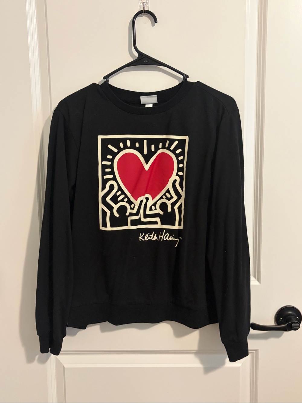 Black Crewneck Sweatshirt with Red Heart Graphic